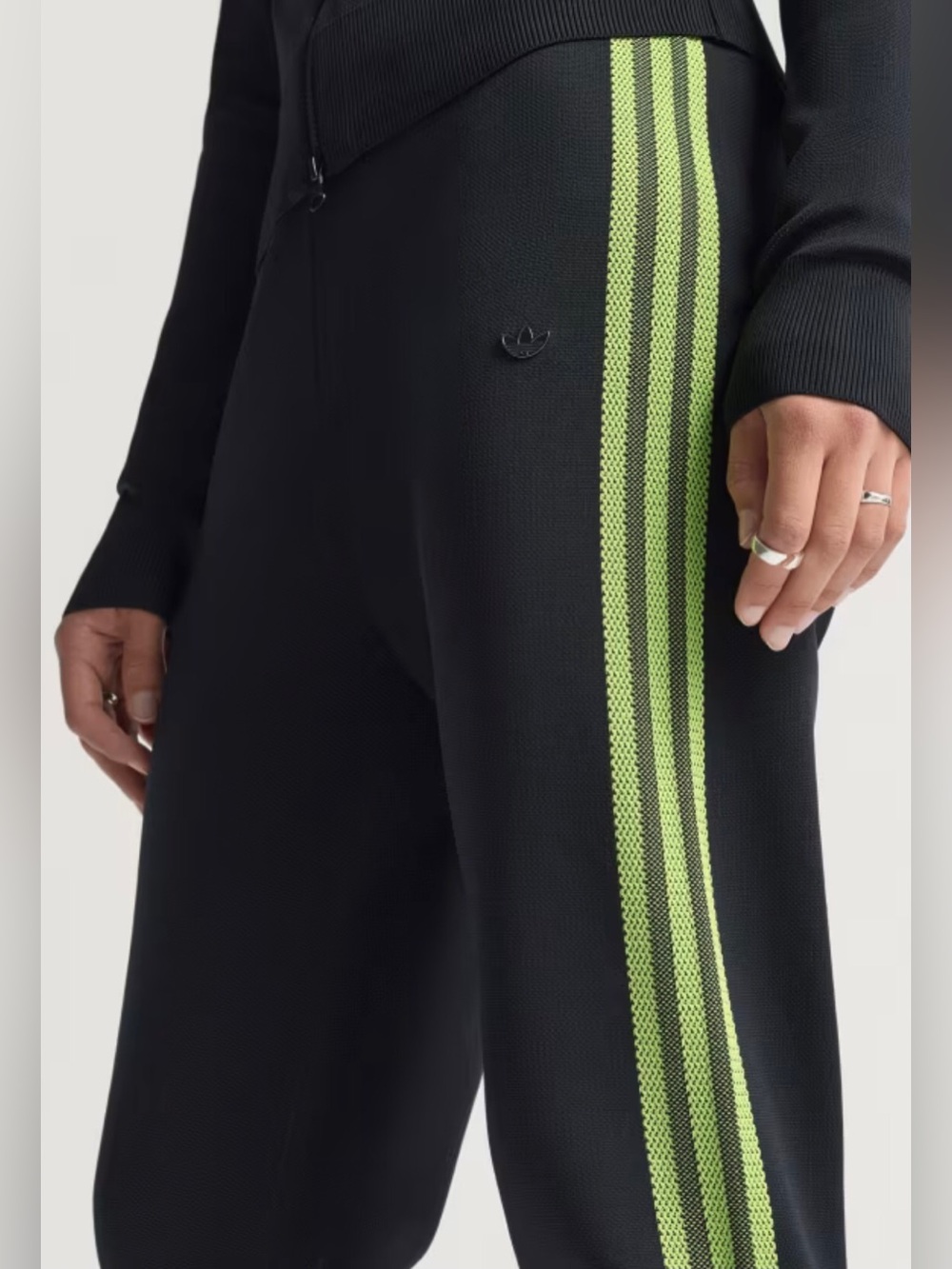 Adidas Womens knitted track pants foot sturrip black/lime green size xs